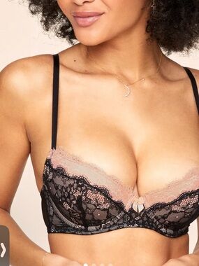 ADORE ME Lace Overlay Push-Up Bra in Black and Nude size 38D